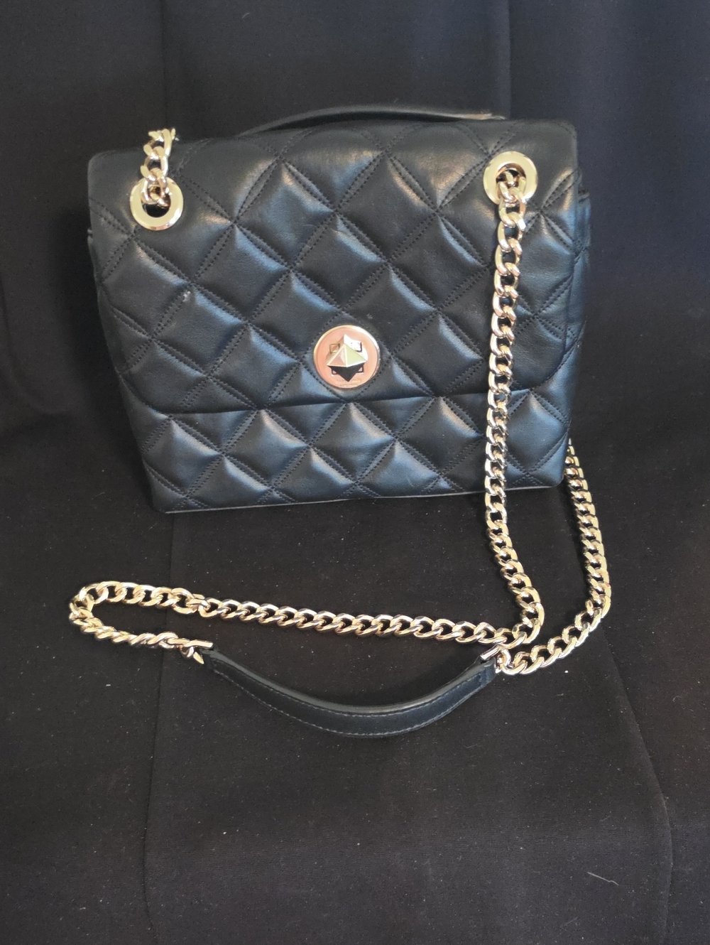 kate spade Black Quilted Shoulder Bag with Gold Chain